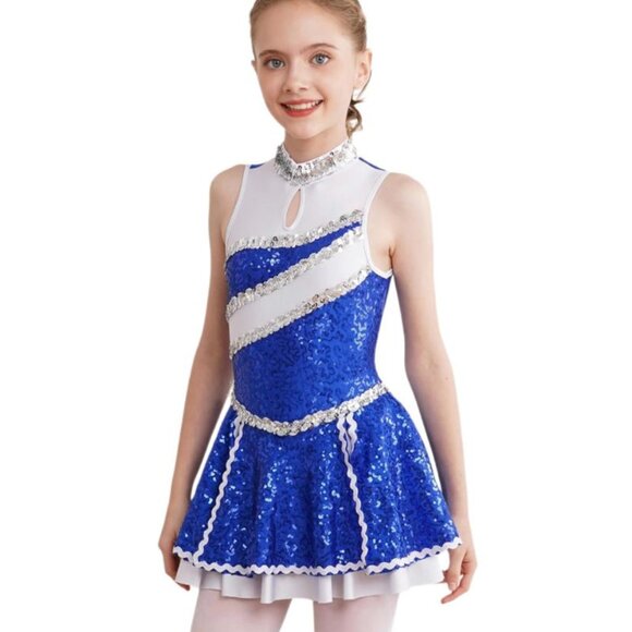 Other - Girls Dance Cheerleading Dress Blue Sequin Ballet Costume Performance Outfit